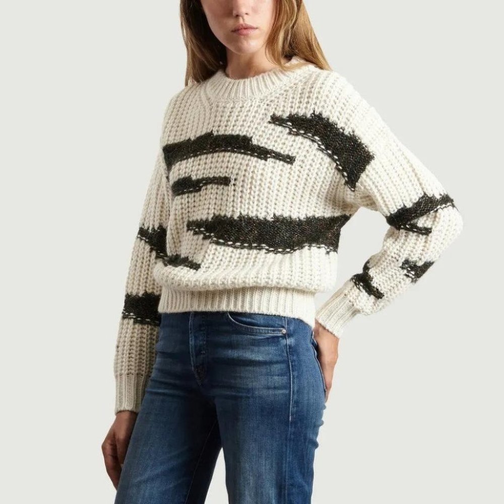 ba&sh Cream and Black Crew Neck Sweater